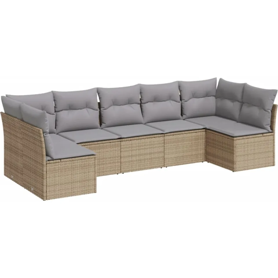 vidaXL 7-delige Loungeset met kussens poly rattan beige, foto 3