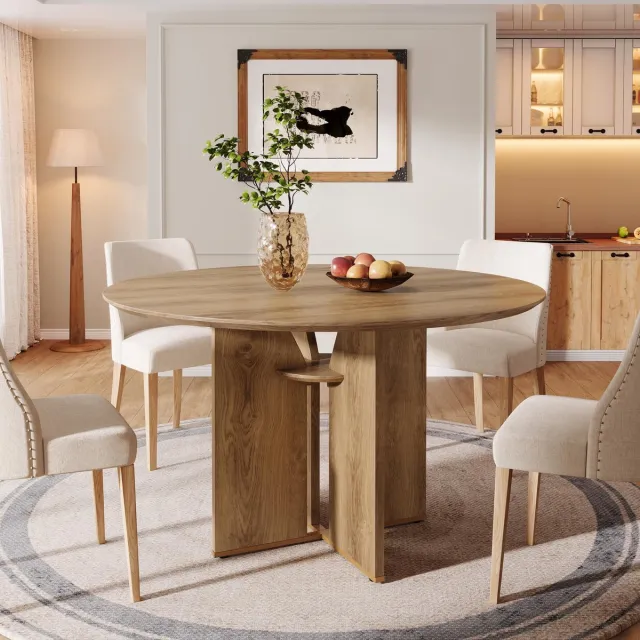 Little Trees LITTLE TREE Ronde Eettafel voor 4 personen - 100cm diameter - Landelijke stijl - Opbergvak - X-vormig onderstel - Bruin