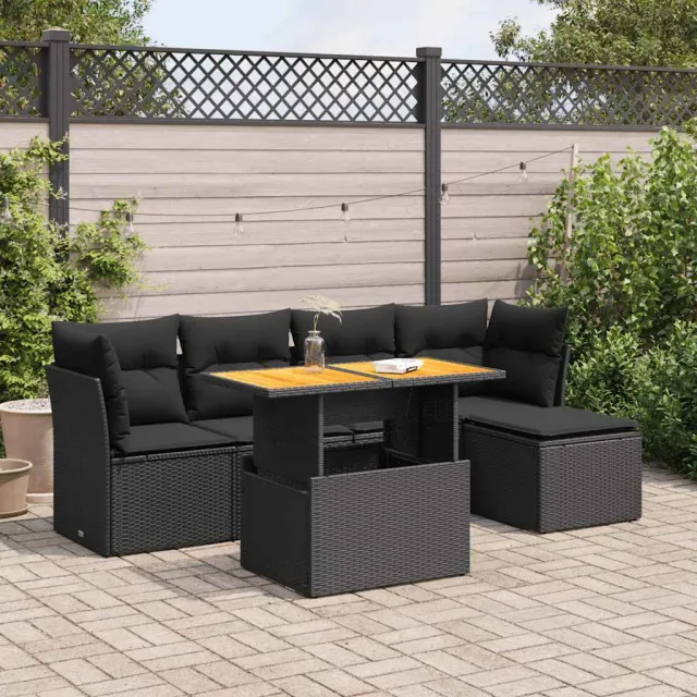 vidaXL 6-delige Loungeset met kussens poly rattan zwart, foto 2