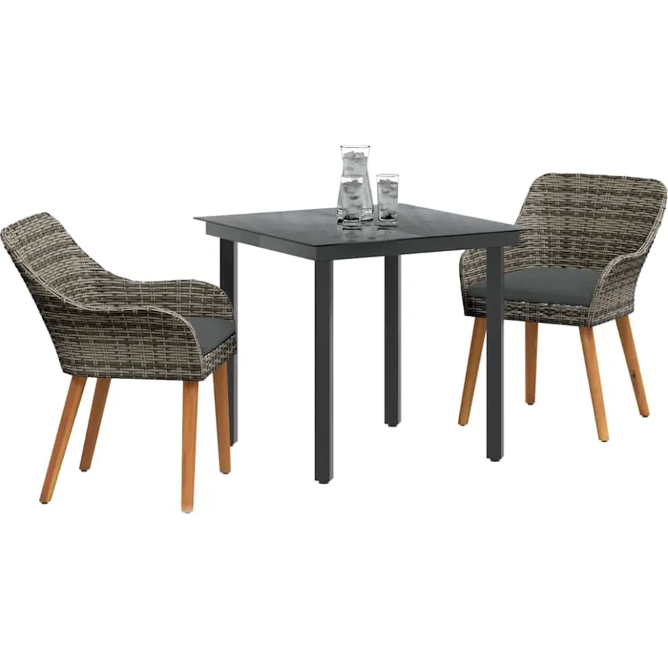 vidaXL Tuin eettafelset 3 st Grijs poly rattan