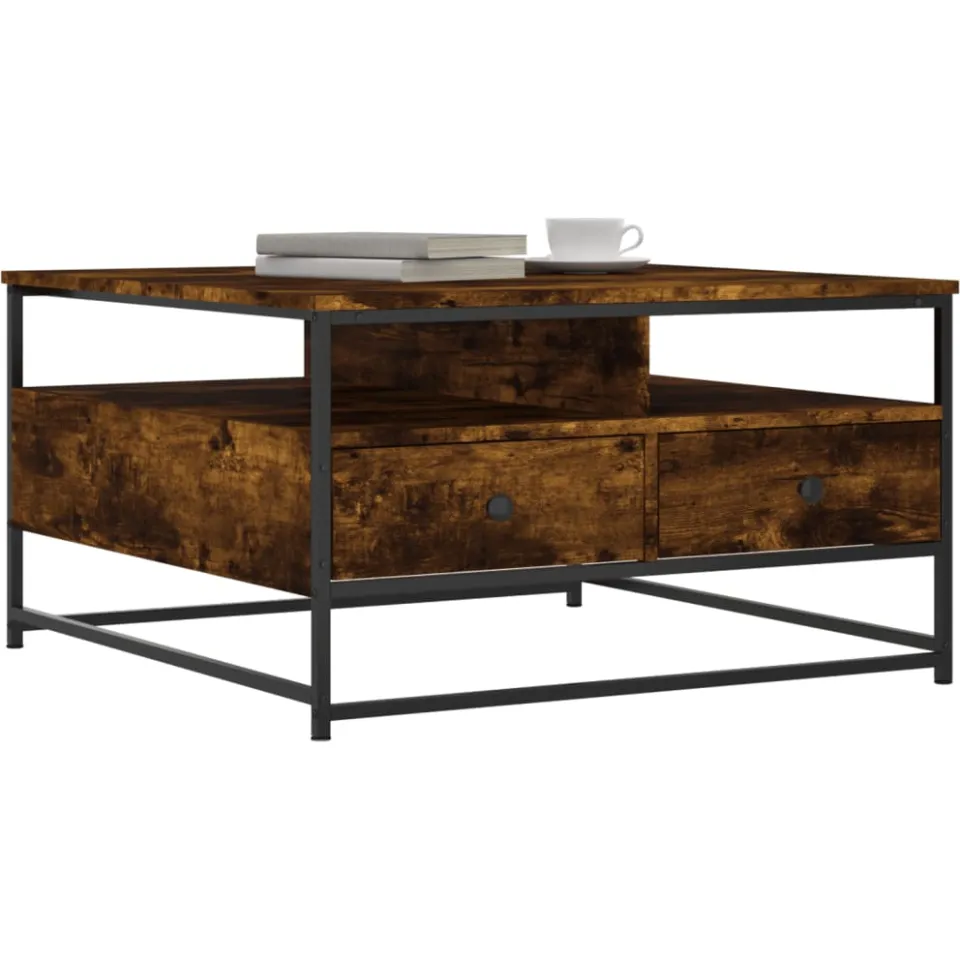 vidaXL Salontafel 80x80x45 cm bewerkt hout gerookt eikenkleurig Bruin