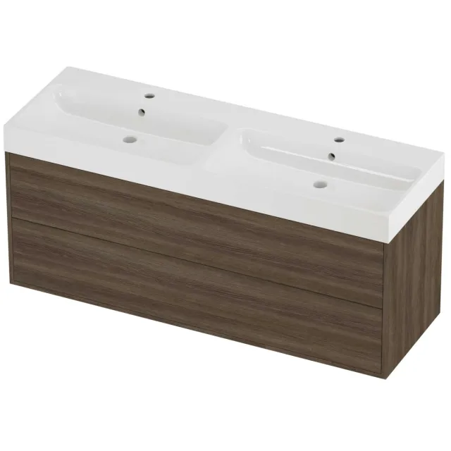 Proline Podium Badmeubelset Polystone Loft 2 Laden 140x46x62 cm Glans Wit Vital Oak Eiken