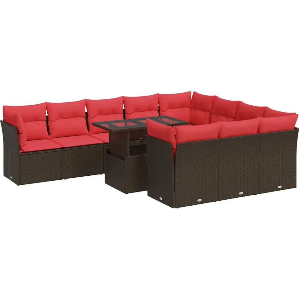 vidaXL 11-delige Loungeset met kussens poly rattan acacia bruin, foto 3