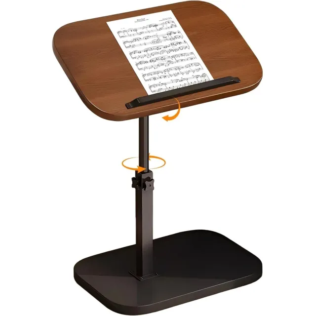 D&J Bijzettafel - Laptoptafel - C-vormige salontafel - Verstelbare hoogte - 360° draaibaar - 40x30x88 cm - Woonkamer/Slaapkamer Bruin