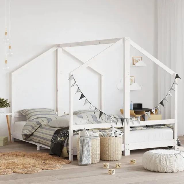 vidaXL Kinderbedframe 2x(80x200) cm massief grenenhout wit, foto 2