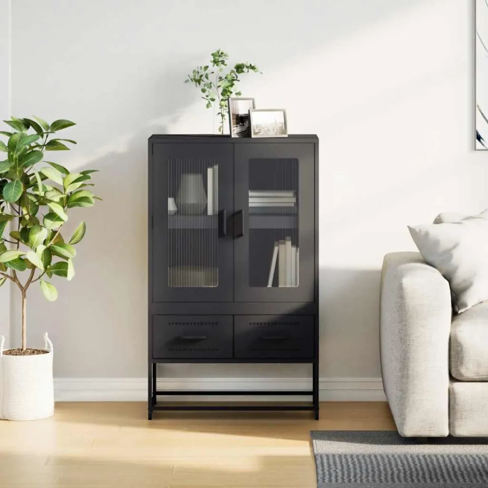 vidaXL Hoge kast 68x39x111,5 cm staal zwart, foto 3