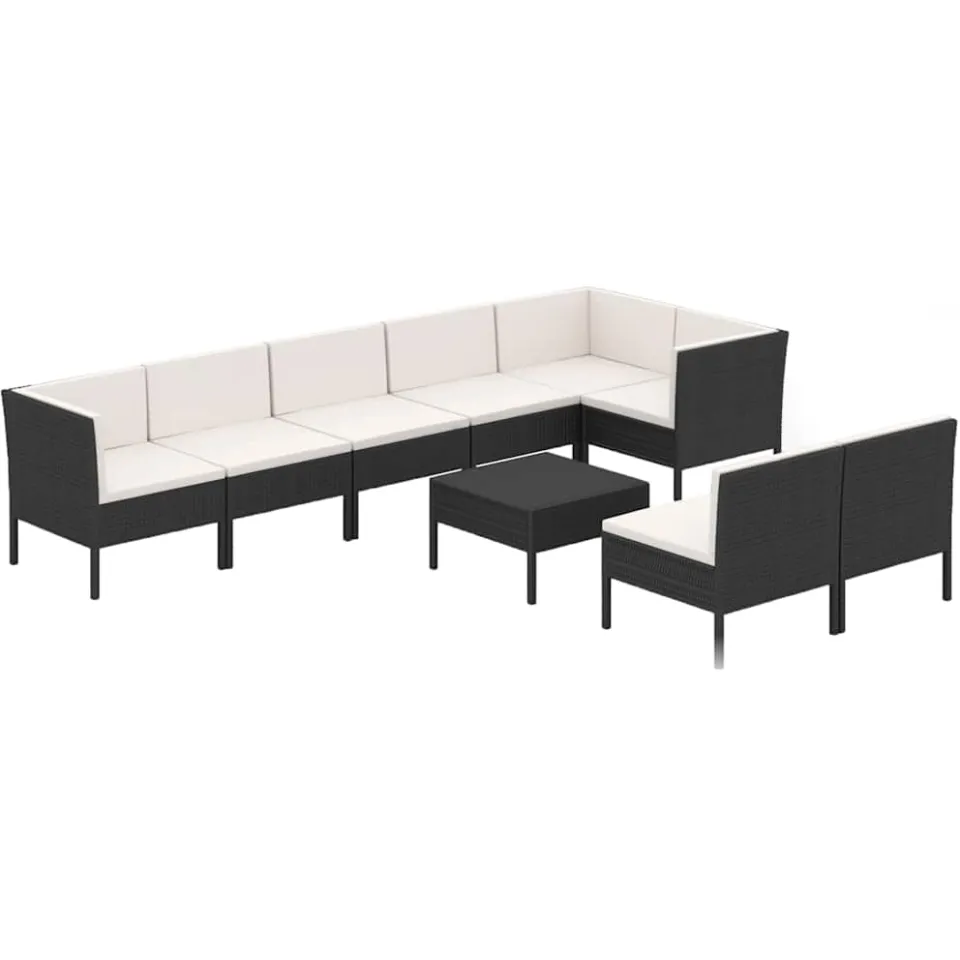 vidaXL 9-delige Loungeset met kussens poly rattan zwart