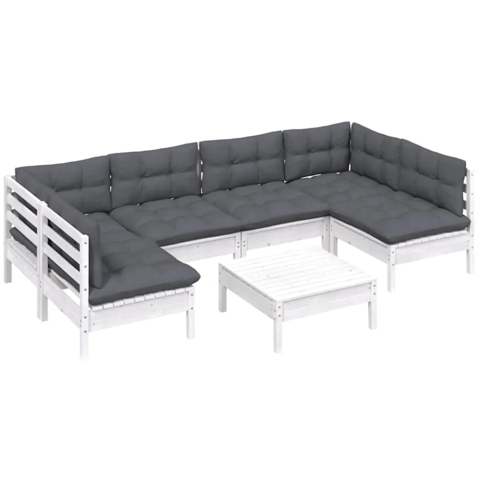 vidaXL 7-delige Loungeset met kussens massief grenenhout wit