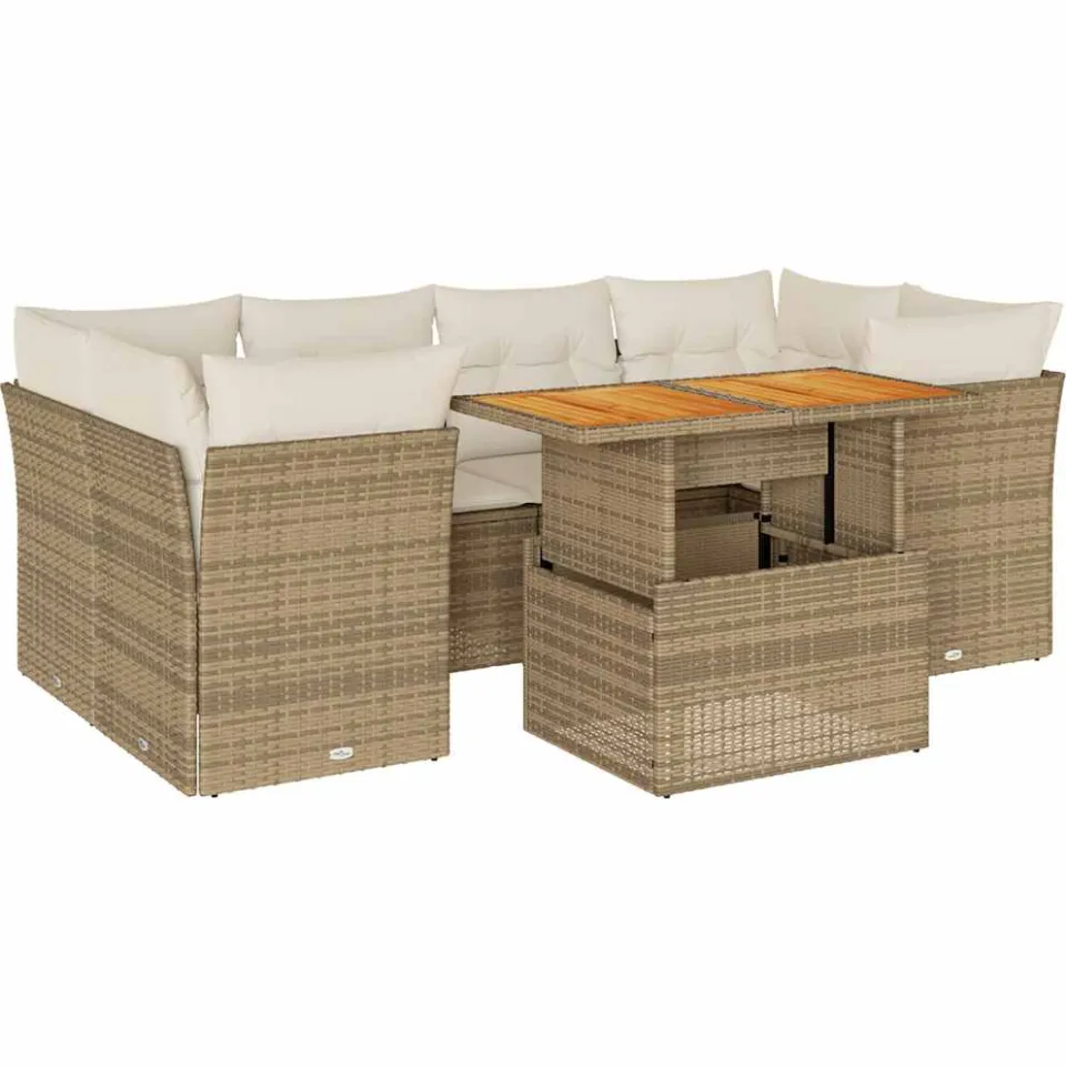 vidaXL 7-delige Loungeset met kussens poly rattan beige, foto 3