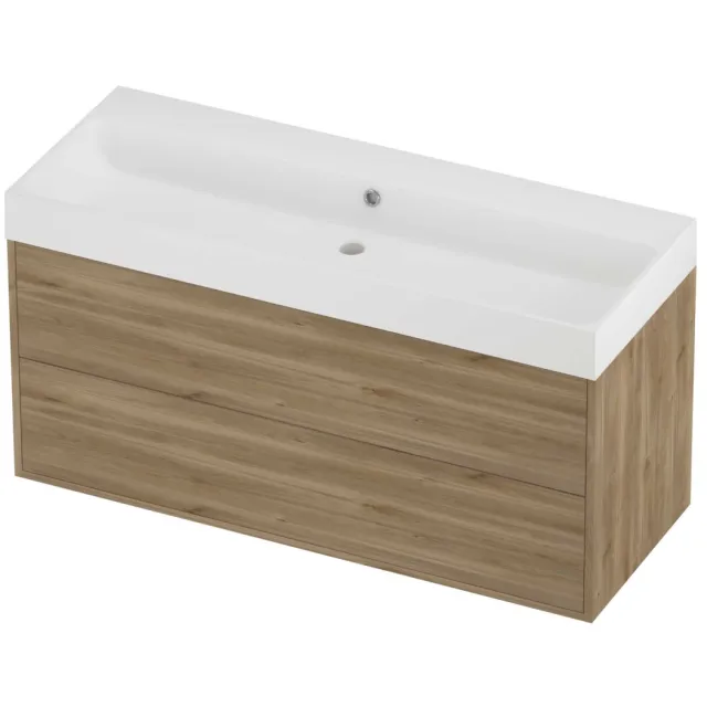 Proline Podium Badmeubelset Polystone Loft 2 Laden 120x46x62 cm Mat White Cider Oak Eiken