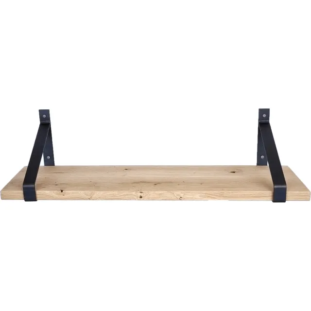 GoudmetHout Wandplank Industrieel - 160 x 30 cm Muurplank - Eiken Hout - Decoratie Wandrek & Boekenrek - Hangplank Keuken - Wall Shelf + 2 Mat Blanke Plankdragers van Staal Licht eiken, mat blank - 30 cm