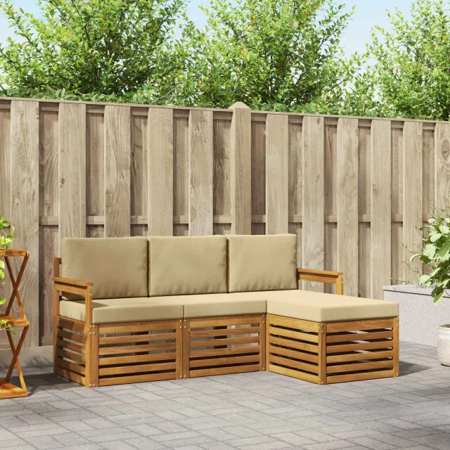 vidaXL Buiten bankenset 4 st 4-zits Natuurlijk en Beige
