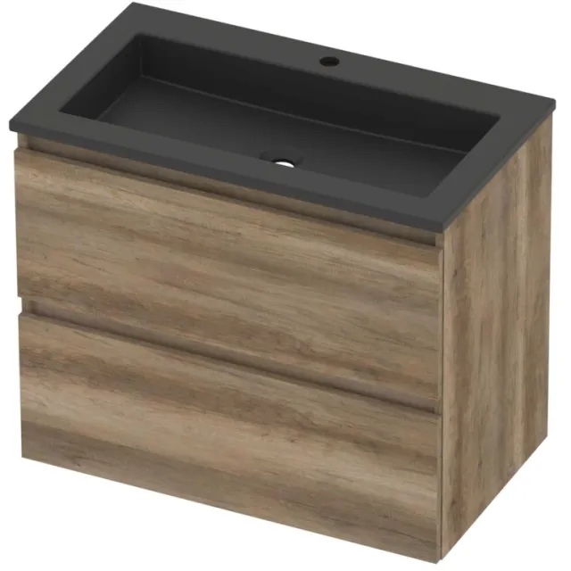 Basic-Line Aura 46 Badmeubelset Acryl 1 Kraangat Greeploos 80x46x62 cm Scotch Oak Mat Zwart