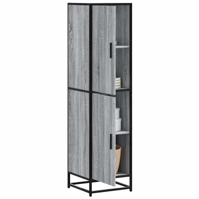 vidaXL Hoge kast 35,5x35x139 cm bewerkt hout en metaal grijs sonoma