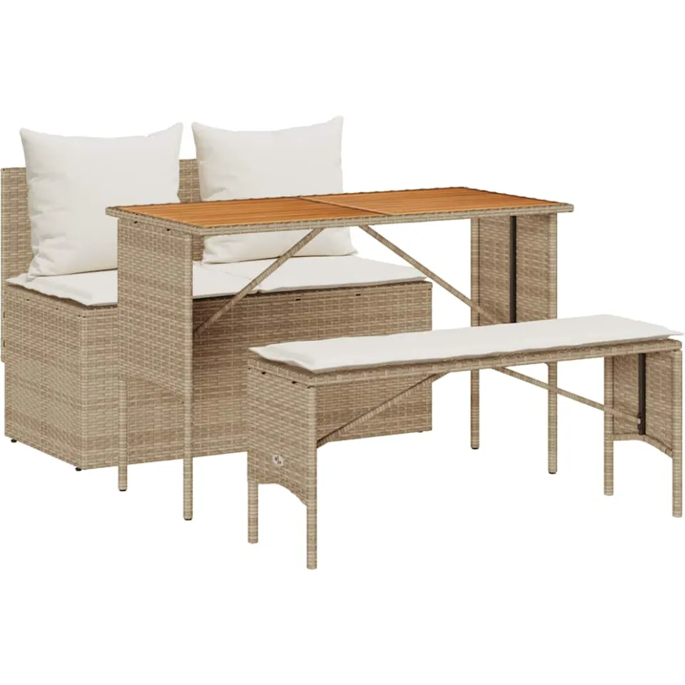 vidaXL 3-delige tuinset met kussens, beige polyrotan
