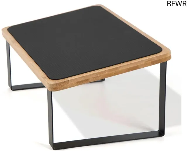 RFWR Ergonomische Voetensteun voor Onder Bureau - Houten en Metalen Ondersteuning voor Comfort en Verlichting zwart en natuurlijk hout