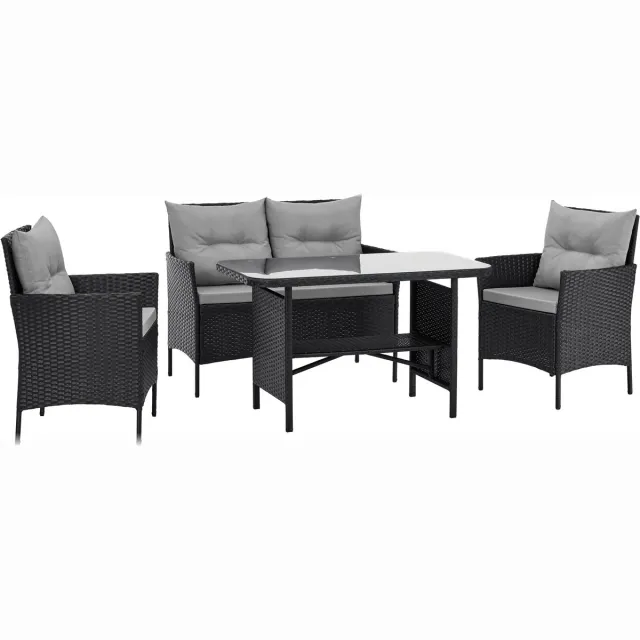 SVITA DALLAS Polyrattan tuinmeubelset - 4-delig: 2 fauteuils, bank, tafel, inclusief kussens, zwart