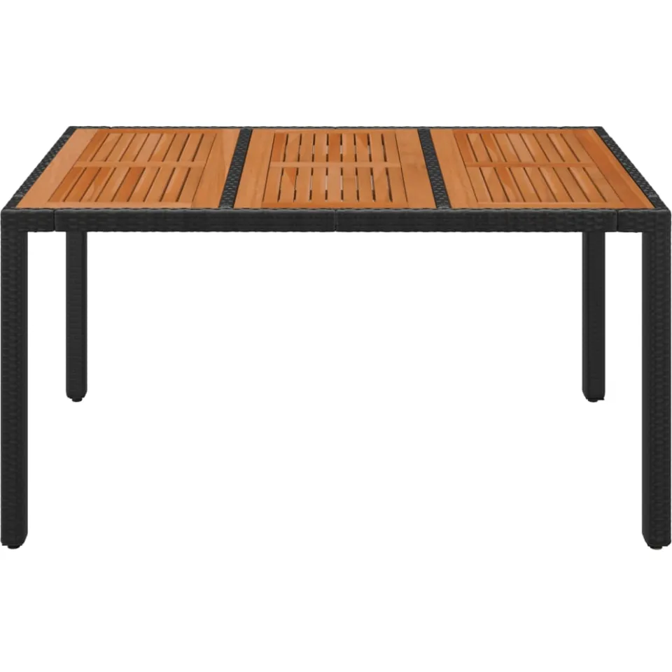 vidaXL Tuintafel met houten blad 150x90x75 cm poly rattan zwart