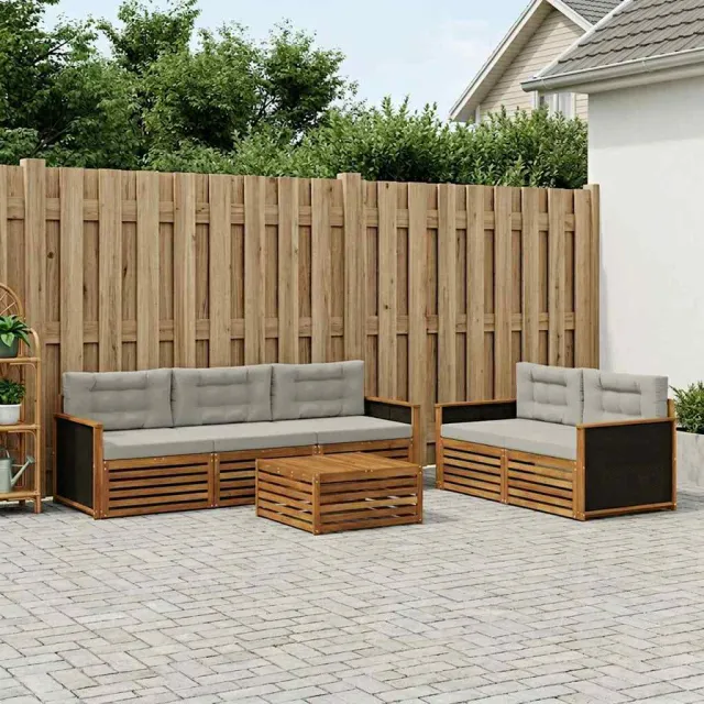 vidaXL Buiten bankenset 6 st 5-zits Naturel en lichtgrijs