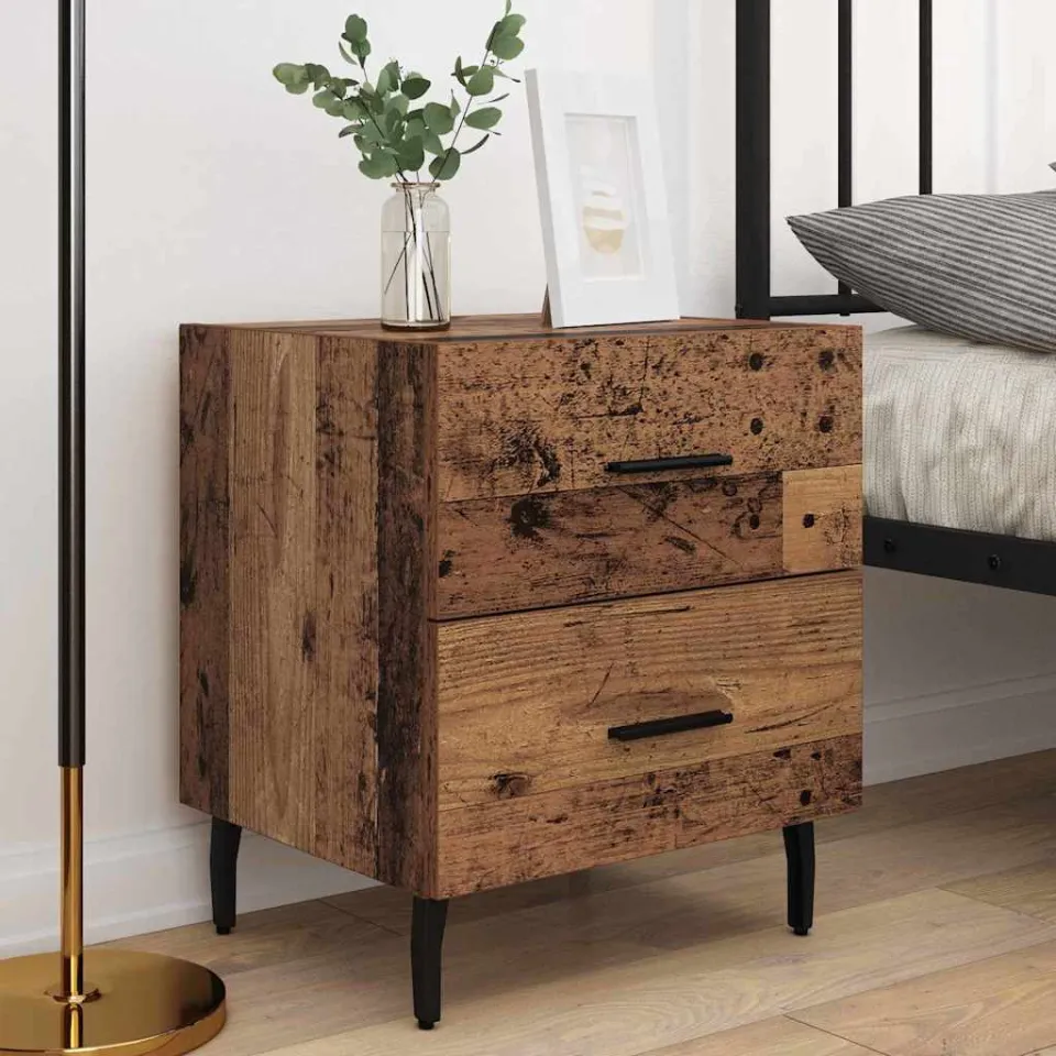 vidaXL Nachtkastje 2 st Oudhout 40 x 35 x 47,5 cm Bewerkt hout bruin, foto 4