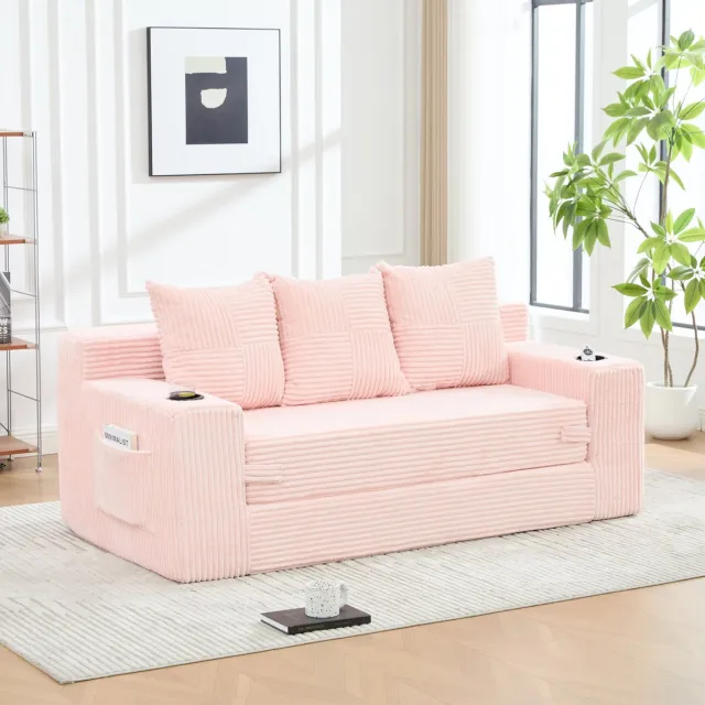 STILVORA Slaapbank 3-Zits 172 Cm - Modulair Met Drinkhouders En Zijvakken - Voor Woonkamer Studentenhuis En Kleine Ruimte - Corduroy Roze Pink