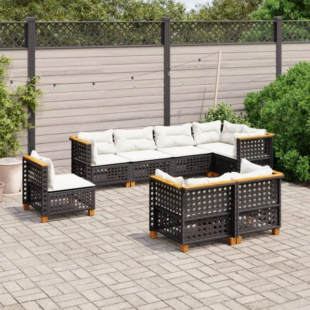 vidaXL 8-delige Loungeset met kussens poly rattan zwart, foto 2