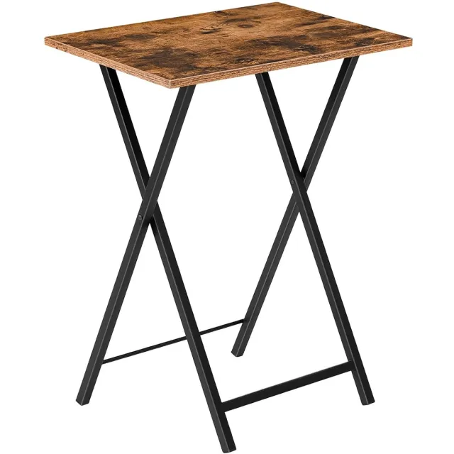 Trankielo Vintage Bijzettafel – Inklapbaar Dienblad – Multifunctioneel – Donkerbruin-Zwart – Industriële Stijl Zwart bruin