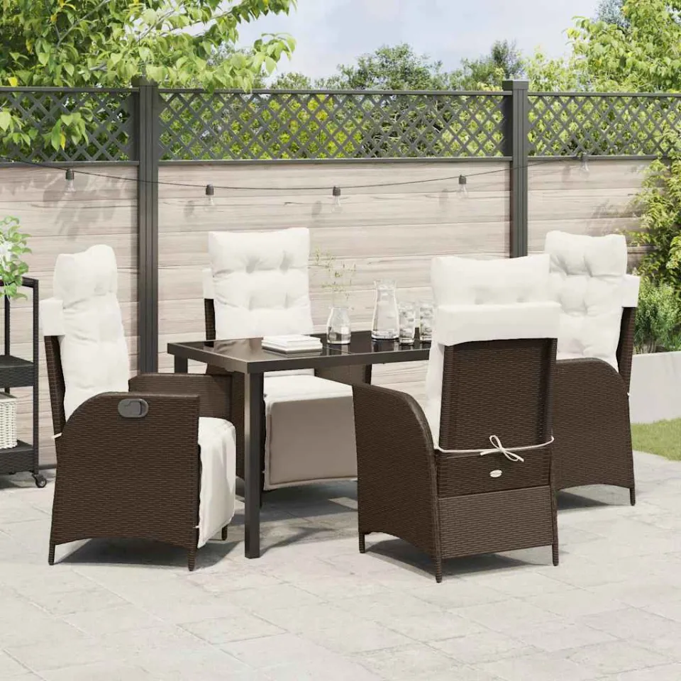 vidaXL Tuin eettafelset 5 st Bruin poly rattan, foto 3