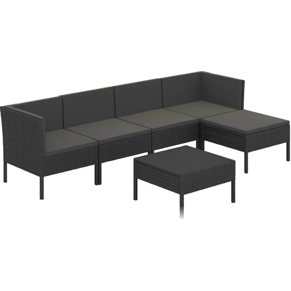 vidaXL 6-delige Loungeset met kussens poly rattan zwart, foto 3