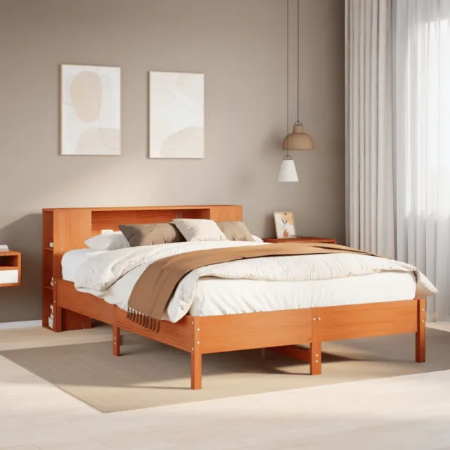 vidaXL Bed met boekenkast zonder matras grenenhout wasbruin 140x200 cm bruin