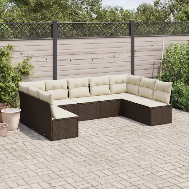 vidaXL 9-delige Loungeset met kussens poly rattan bruin
