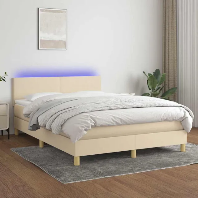 vidaXL Boxspring met matras en LED stof crèmekleurig 140x200 cm