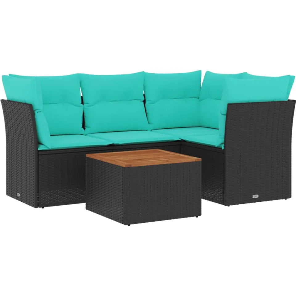 vidaXL 5-delige Loungeset met kussens poly rattan zwart, foto 3