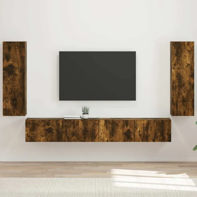vidaXL TV Wandkast Set 4 st Gerookt eiken Bewerkt hout Bruin