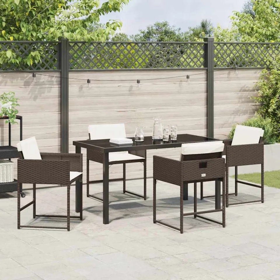 vidaXL Tuin eettafelset 5 st Bruin poly rattan, foto 4