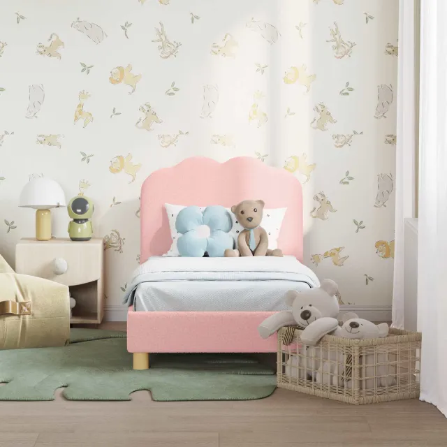 vidaXL Peuterbedframe met hoofdbord Roze 70 x 140 cm Bouclé