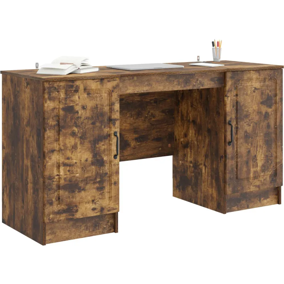 vidaXL Bureau Gerookt eiken 142,5 x 50 x 75 cm Bewerkt hout Bruin