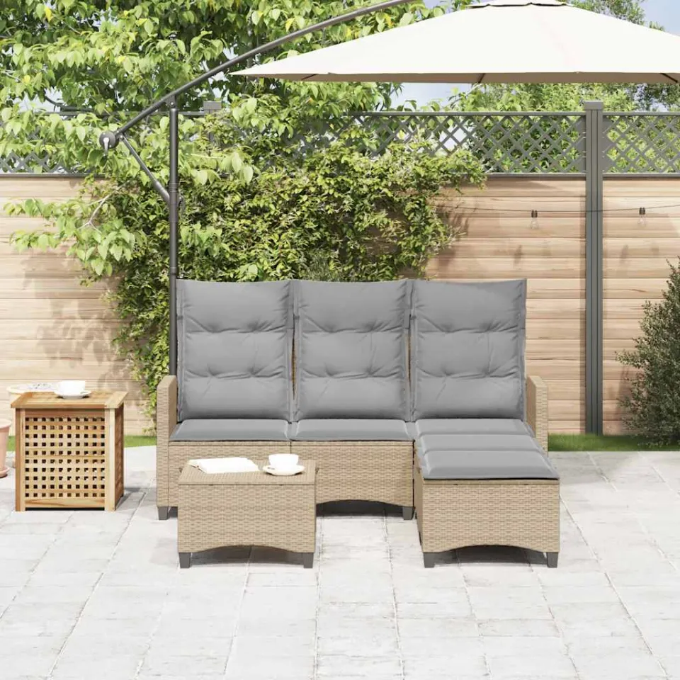 vidaXL 3-delige Tuinbankstel met kussens L-vormig beige poly rattan, foto 3