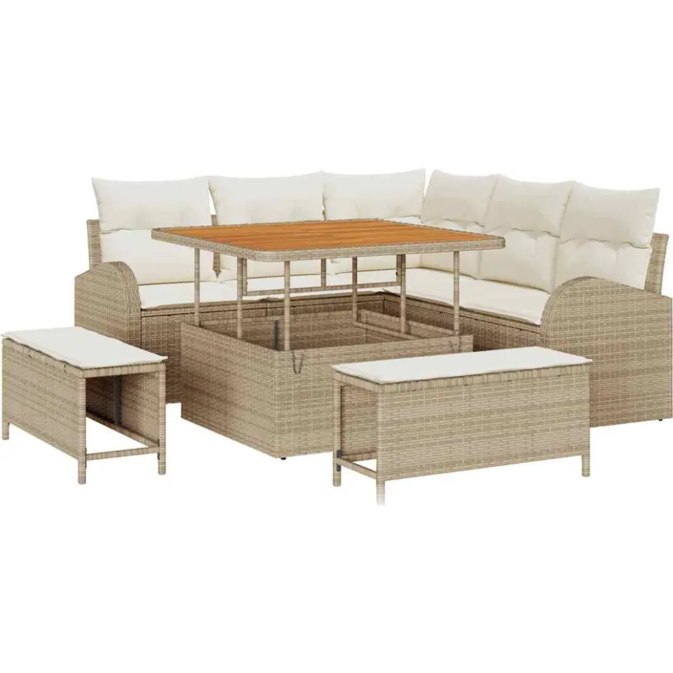 vidaXL Tuinbankenset 8 st Beige poly rattan