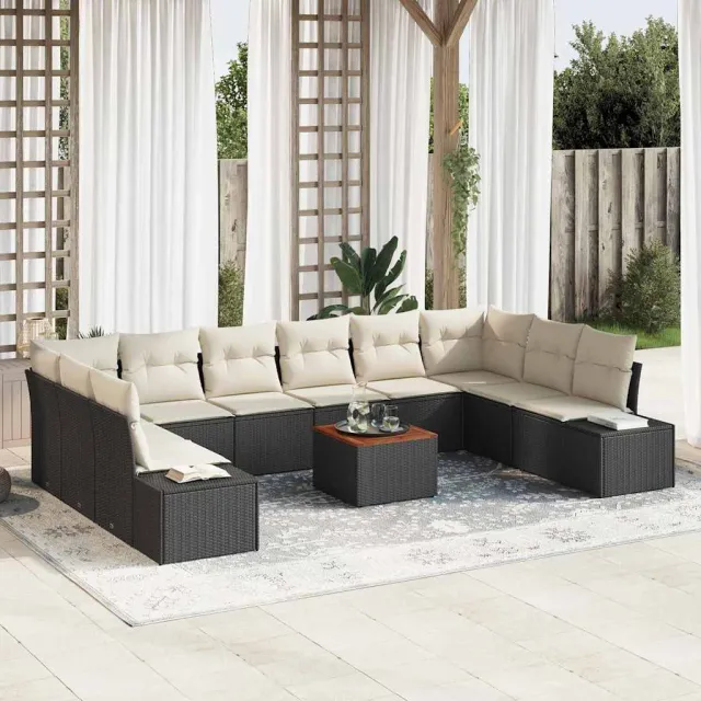 vidaXL Tuin Sofa Set 11 st Zwart en wit, foto 2
