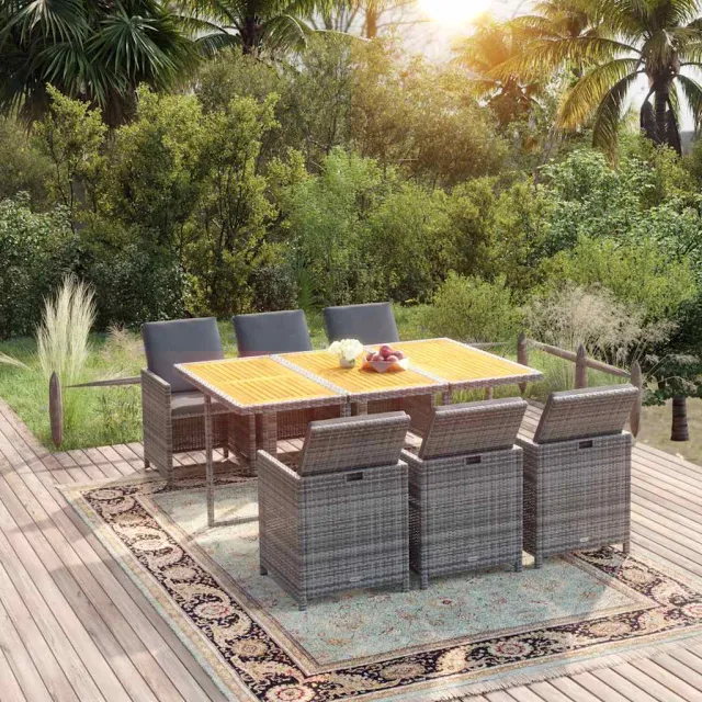vidaXL 7-delige Tuinset met kussens poly rattan grijs, foto 2