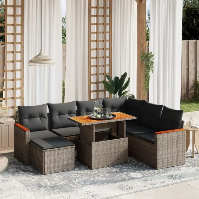 vidaXL 8-delige Loungeset met kussens poly rattan grijs, foto 2