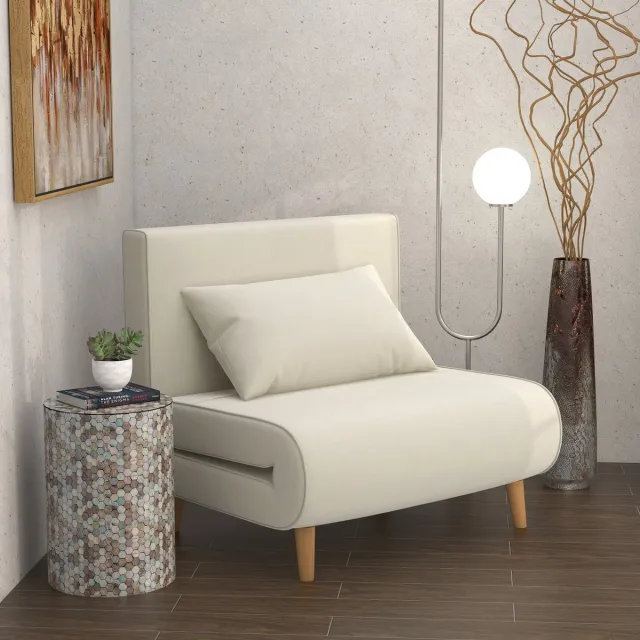 MODFU Slaapbank - Verstelbare Rugleuning - 2-In-1 Ontwerp - Scandinavische Stijl - Hout - Crèmewit - 94 X 78 X 80 Cm Crème wit