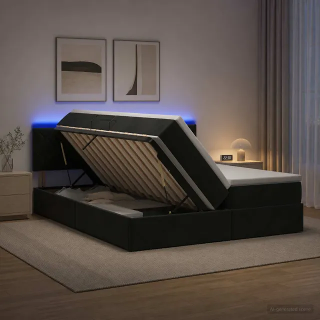 vidaXL LED Opslagbed met Matras Zwart 180 x 200 cm Fluweel