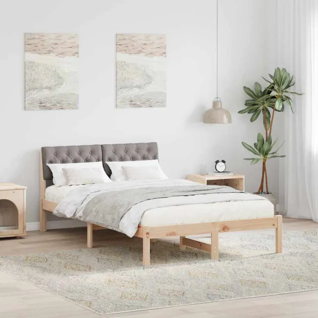 vidaXL Bedframe Bruin en taupe 120 x 190 cm Massief grenenhout