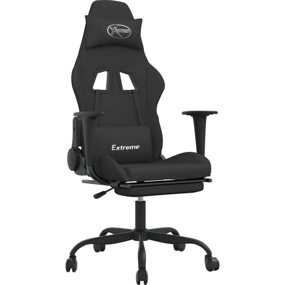 vidaXL Massage gamestoel met voetensteun stof zwart, foto 3