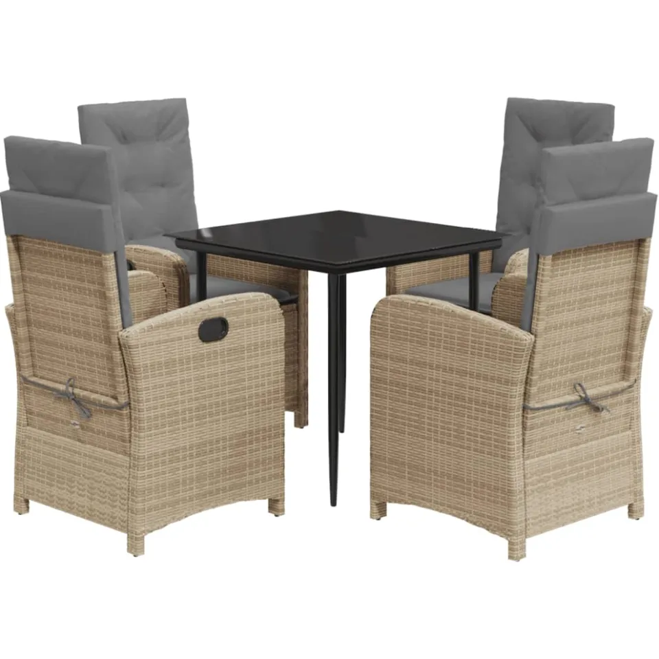 vidaXL 5-delige Tuinset met kussens poly rattan gemengd beige
