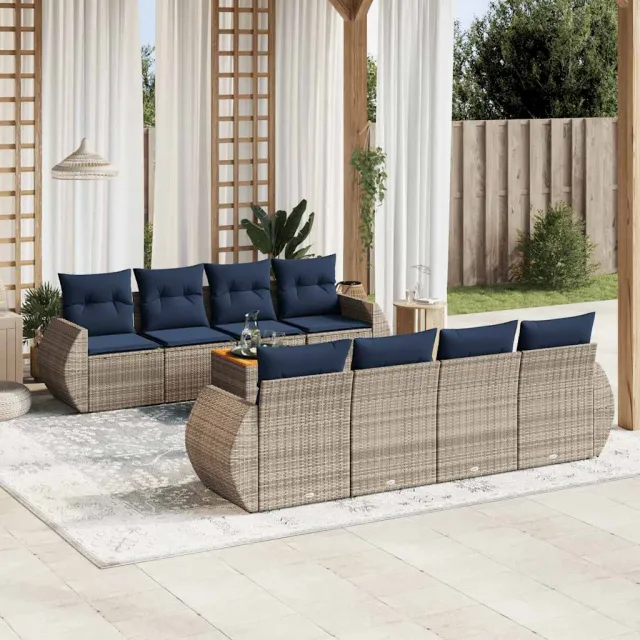 vidaXL 9-delige tuinbankset met kussens, grijs polyrotan, foto 2