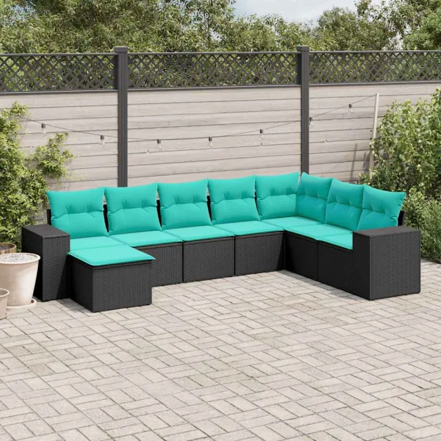 vidaXL 8-delige tuinbankset met kussens, zwart polyrotan, foto 2