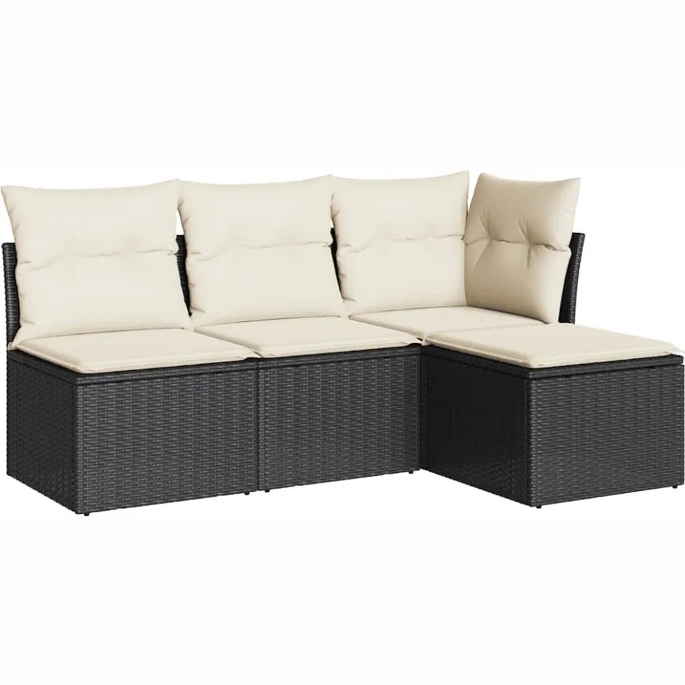 vidaXL 4-delige Loungeset met kussens poly rattan zwart